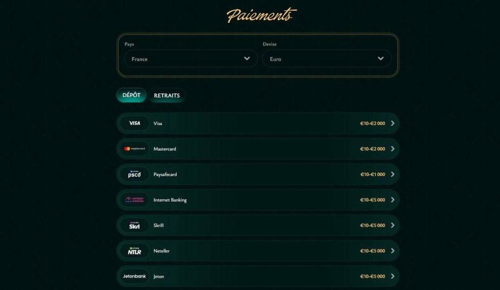 paiement cashed casino